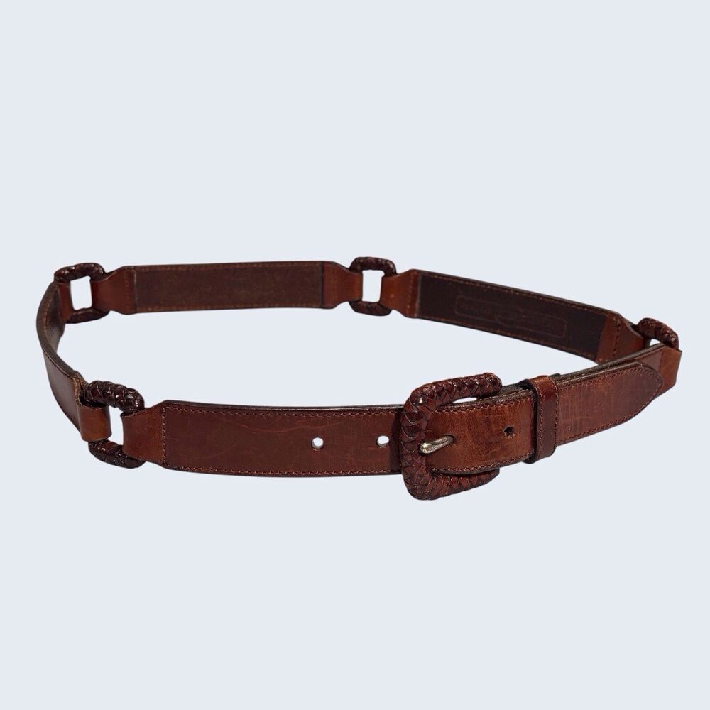 Vintage Fossil Belt Womens Medium 28-32” Brown Genuine Leather Braided Links Y2K - Picture 2 of 9